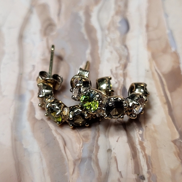 Elegant 925 Gold and Green Crystal Earrings. - Picture 3 of 10